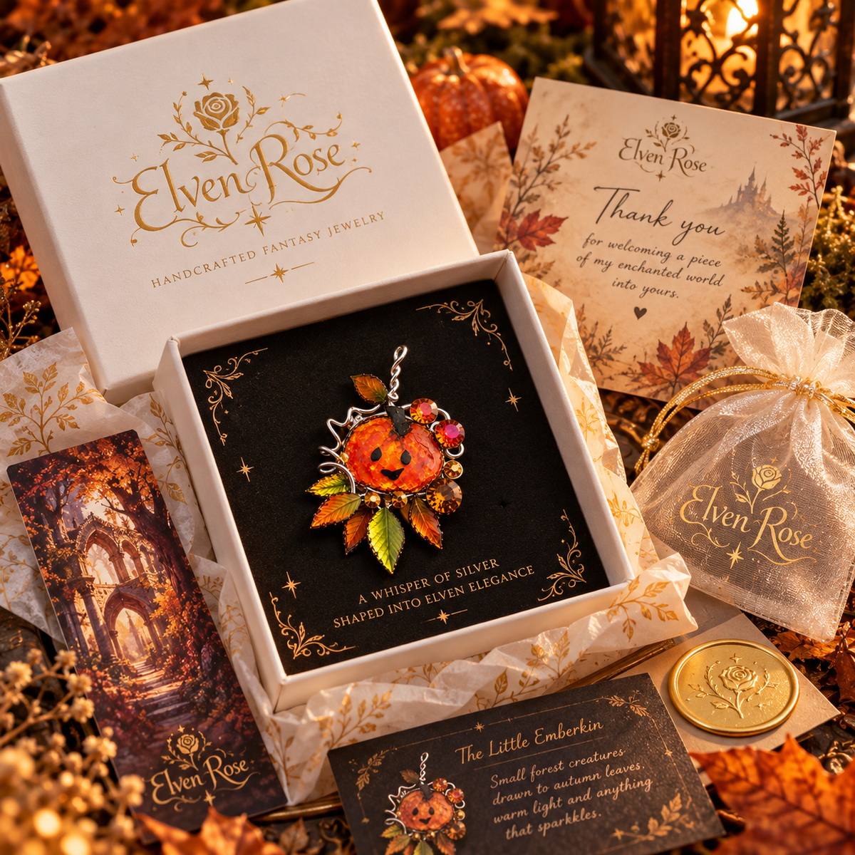 The Little Emberkin – Enchanted Autumn Pumpkin Brooch