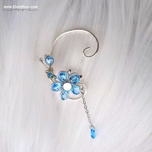 Azure Bloom in a Rainy Day Ear Wrap earrings - Elven Rose