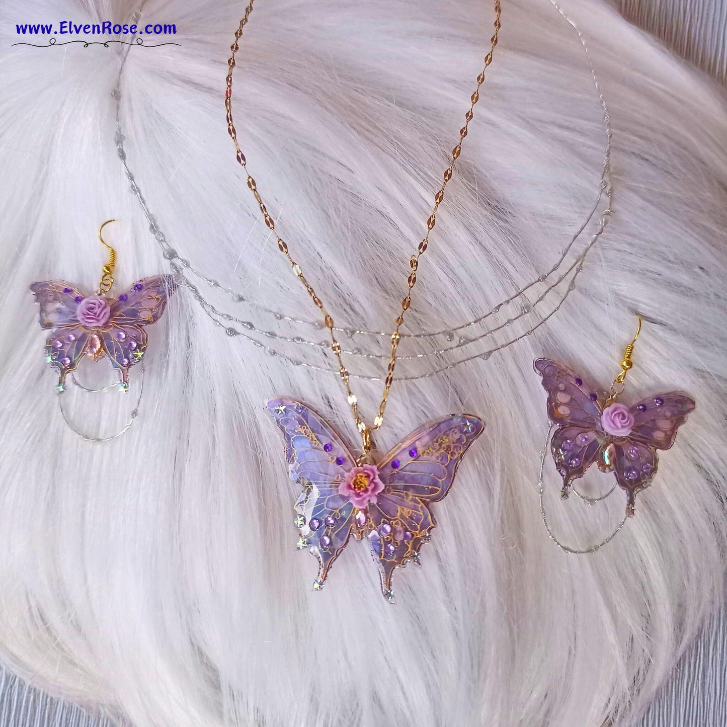 Enchanted Butterfly Jewelry Set - Elven Rose