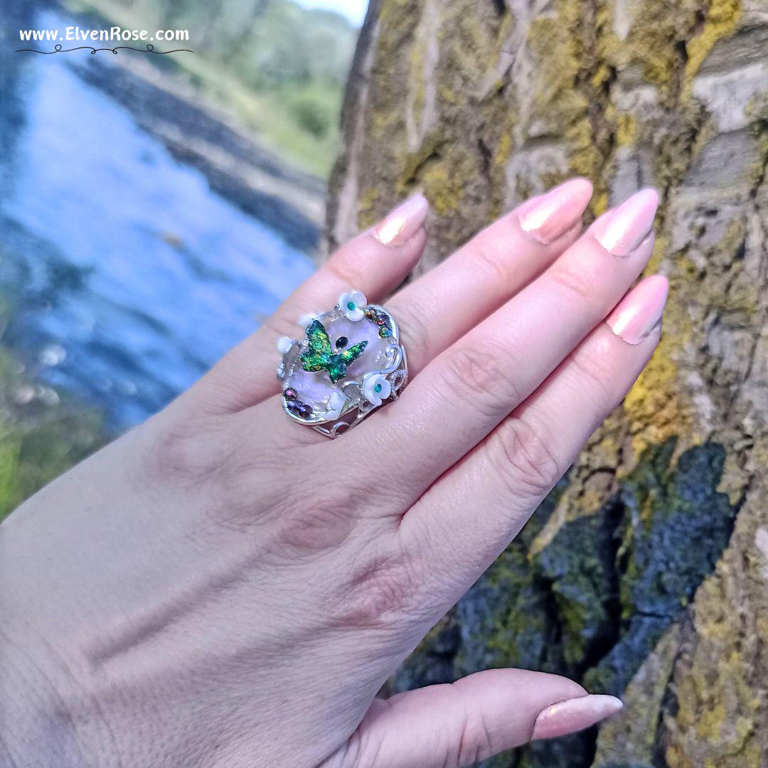 Enchanted Meadow Fairy Ring with Crystals - Elven Rose