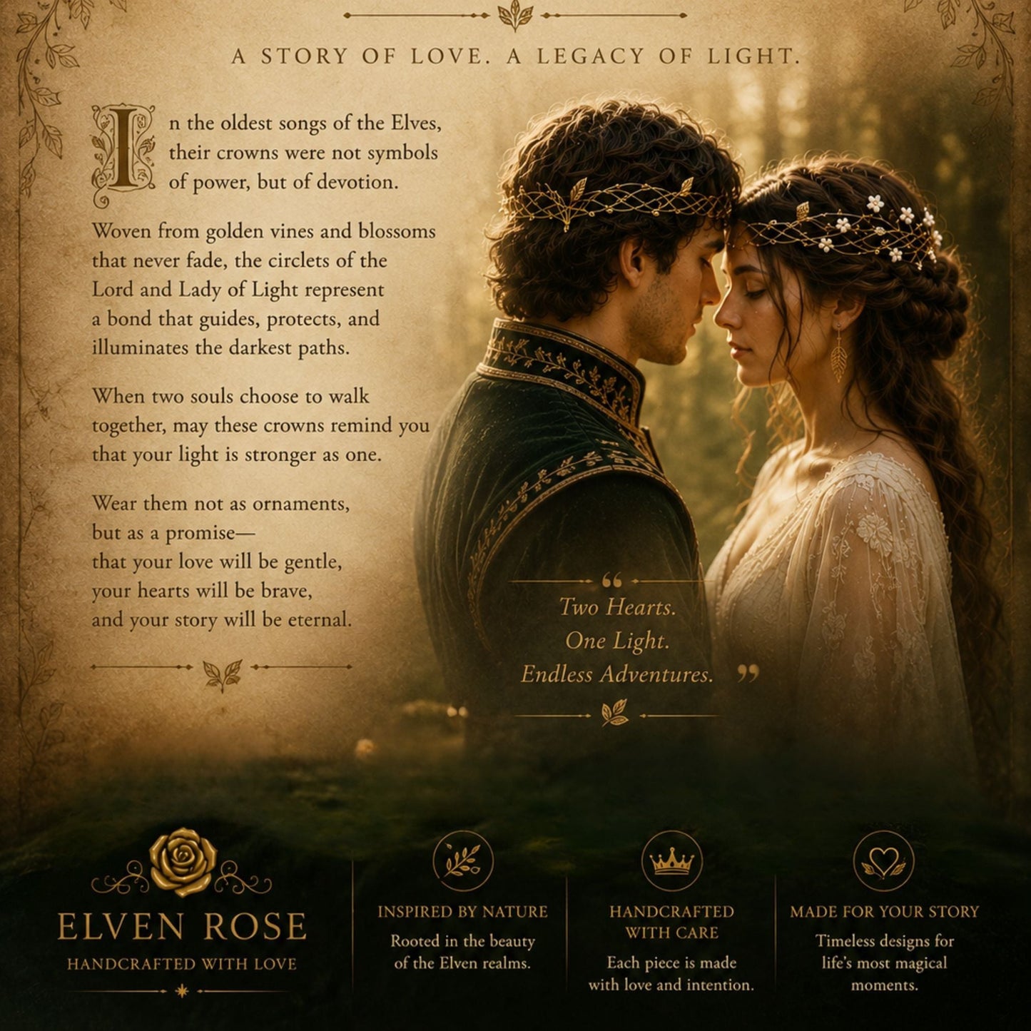 Lord & Lady of Light – Matching Elven Circlet Set for Couples - Elven Rose