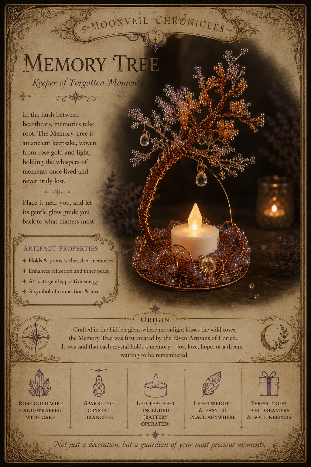 Memory Tree Lamp – Moonveil Chronicles Fantasy Decor - Elven Rose