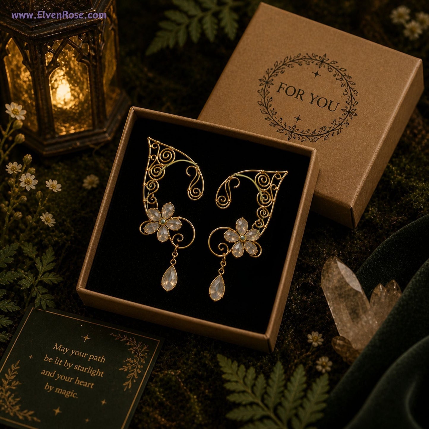 Moonpetal Elven Ear Cuffs – Fantasy Fairy Ear Wrap Jewelry - Elven Rose