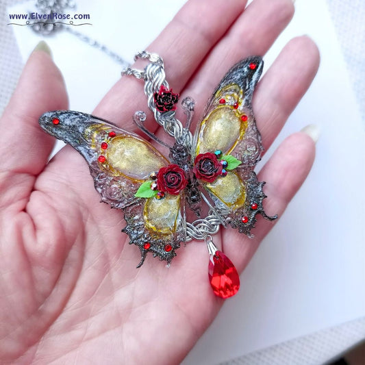 Shadowglow Butterfly Pendant - Elven Rose