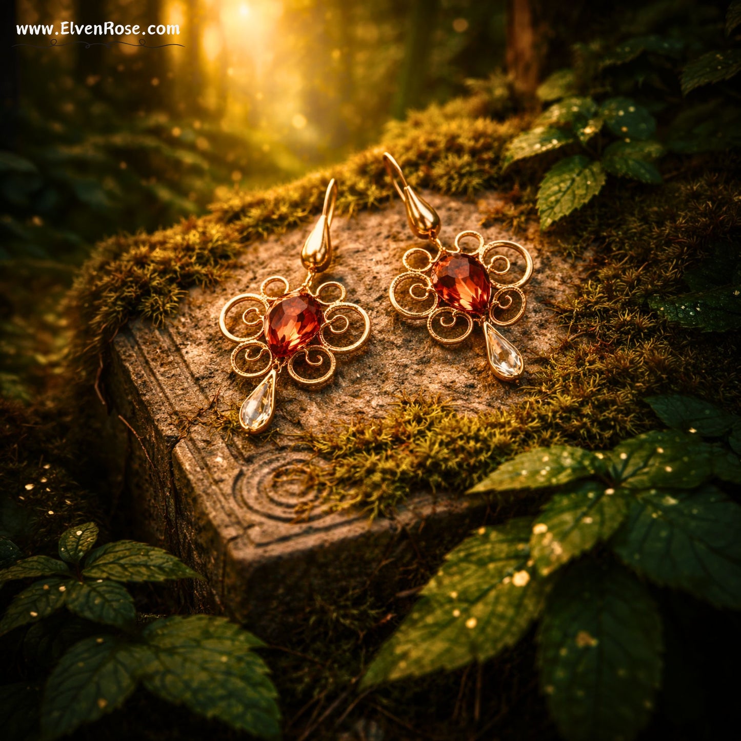 "Sunset Crystals Earrings" Art Nouveau earrings - Elven Rose