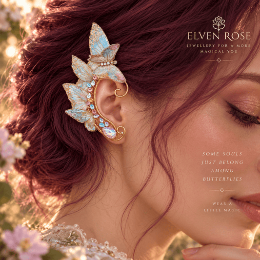 Whispering Wings Butterfly Ear Cuffs - Elven Rose