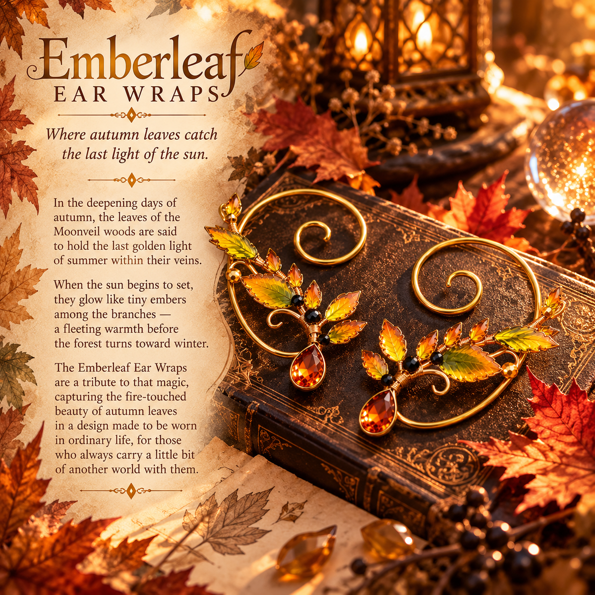 Emberleaf Ear Wraps inspired by the golden leaves of the autumn forest