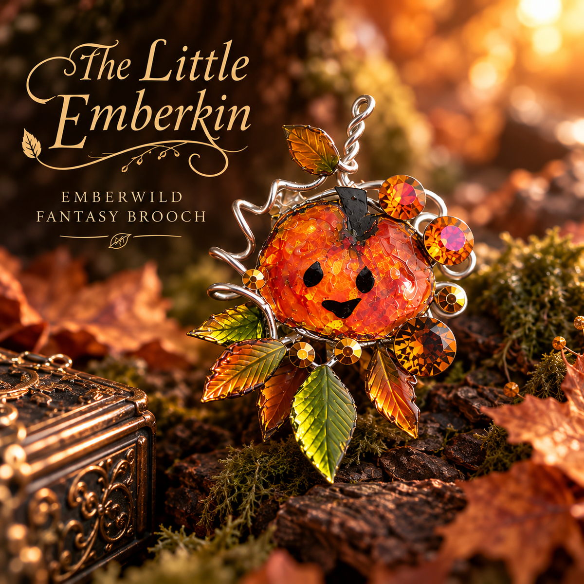 The Little Emberkin – Enchanted Autumn Pumpkin Brooch