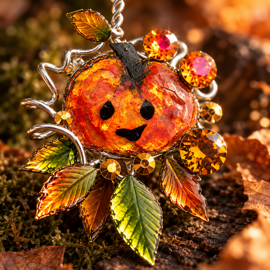 The Little Emberkin – Enchanted Autumn Pumpkin Brooch