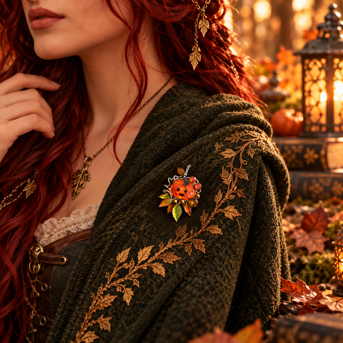 The Little Emberkin – Enchanted Autumn Pumpkin Brooch