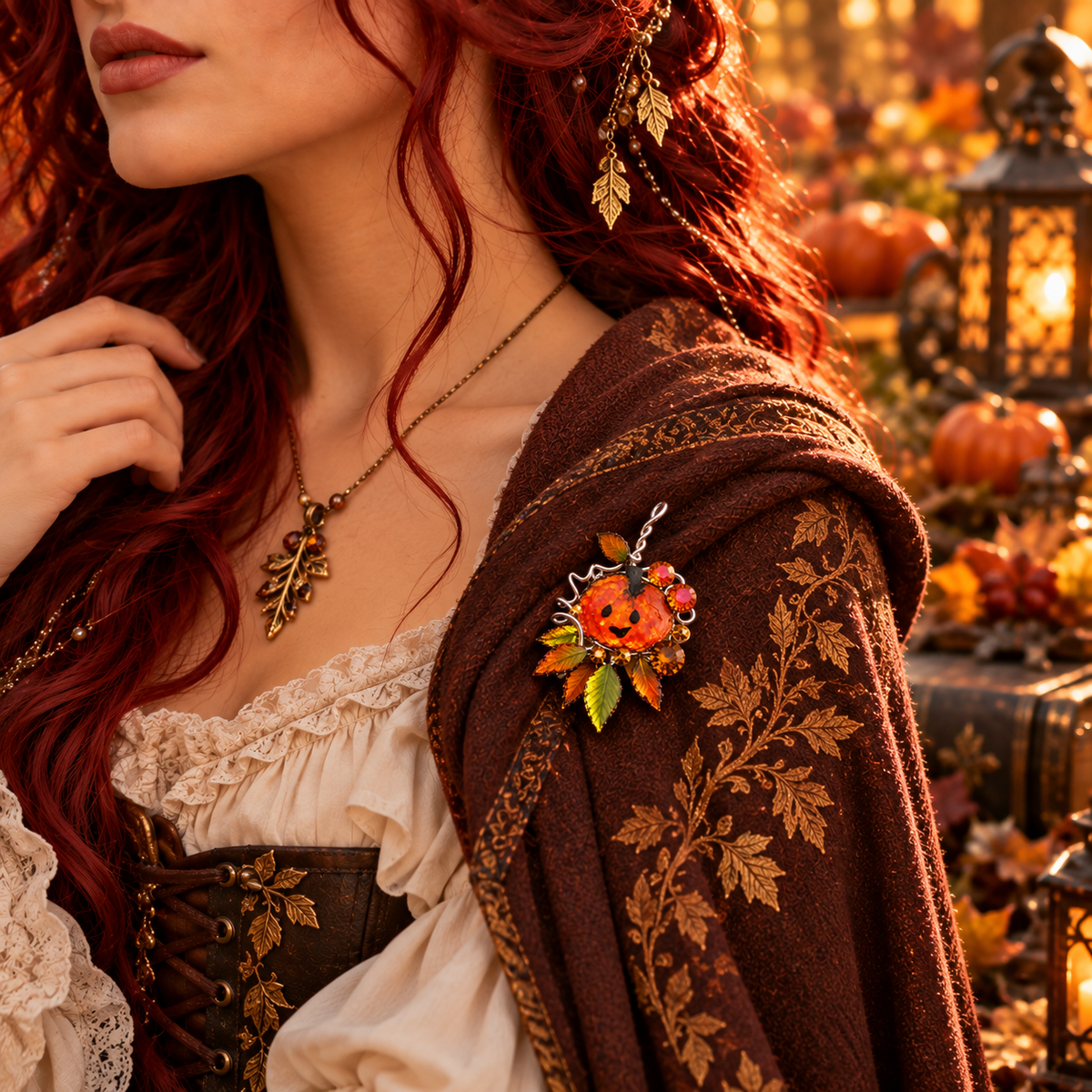The Little Emberkin – Enchanted Autumn Pumpkin Brooch