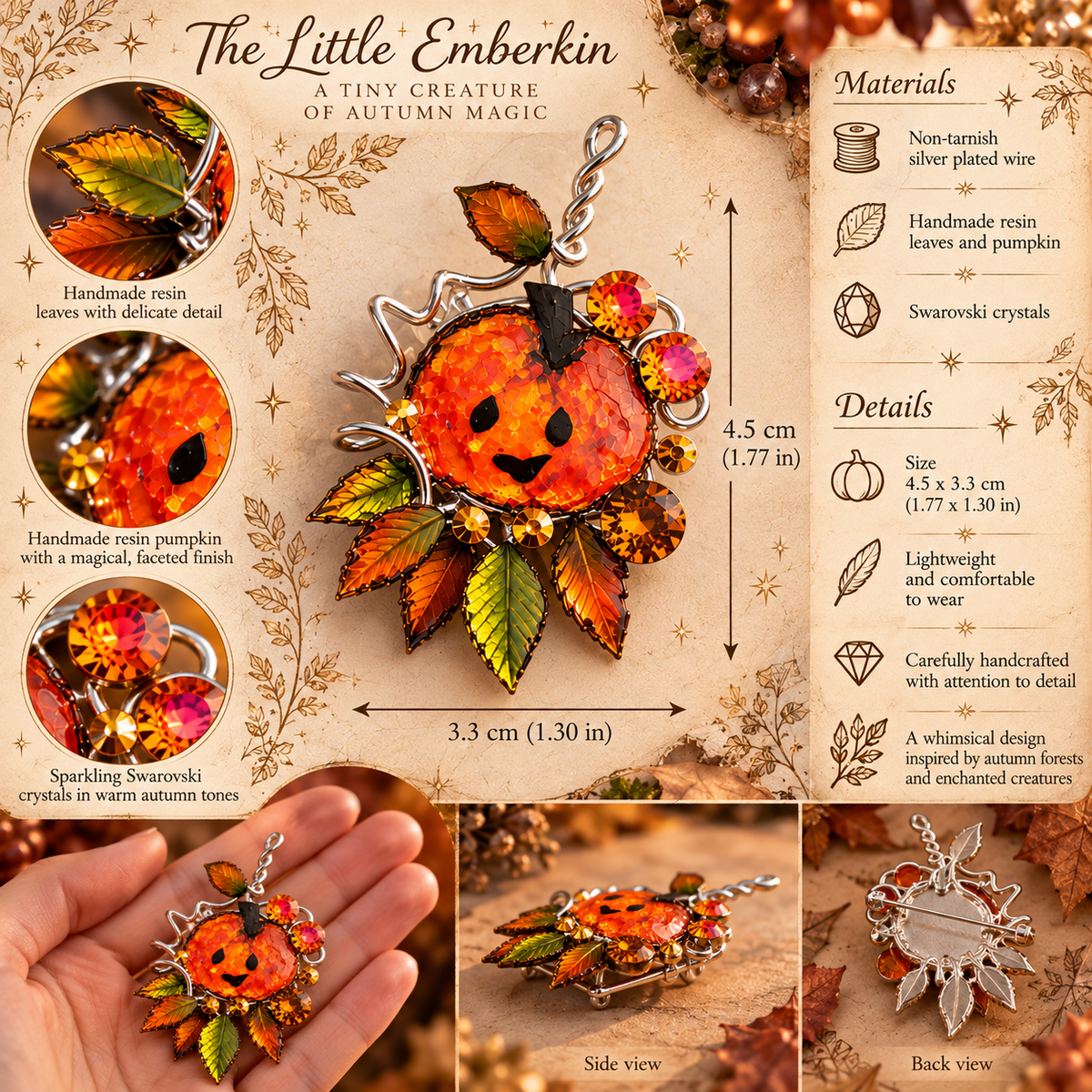 The Little Emberkin – Enchanted Autumn Pumpkin Brooch