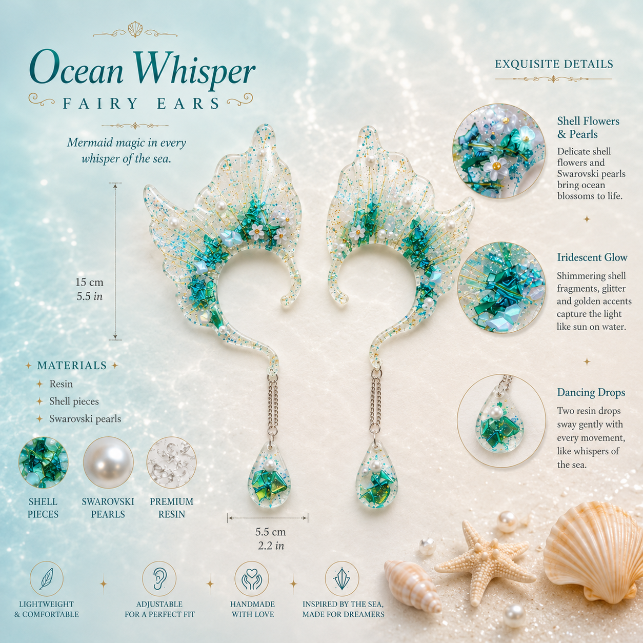 "Ocean Whisper Fairy Ears" Mermaid Ear Jewelry