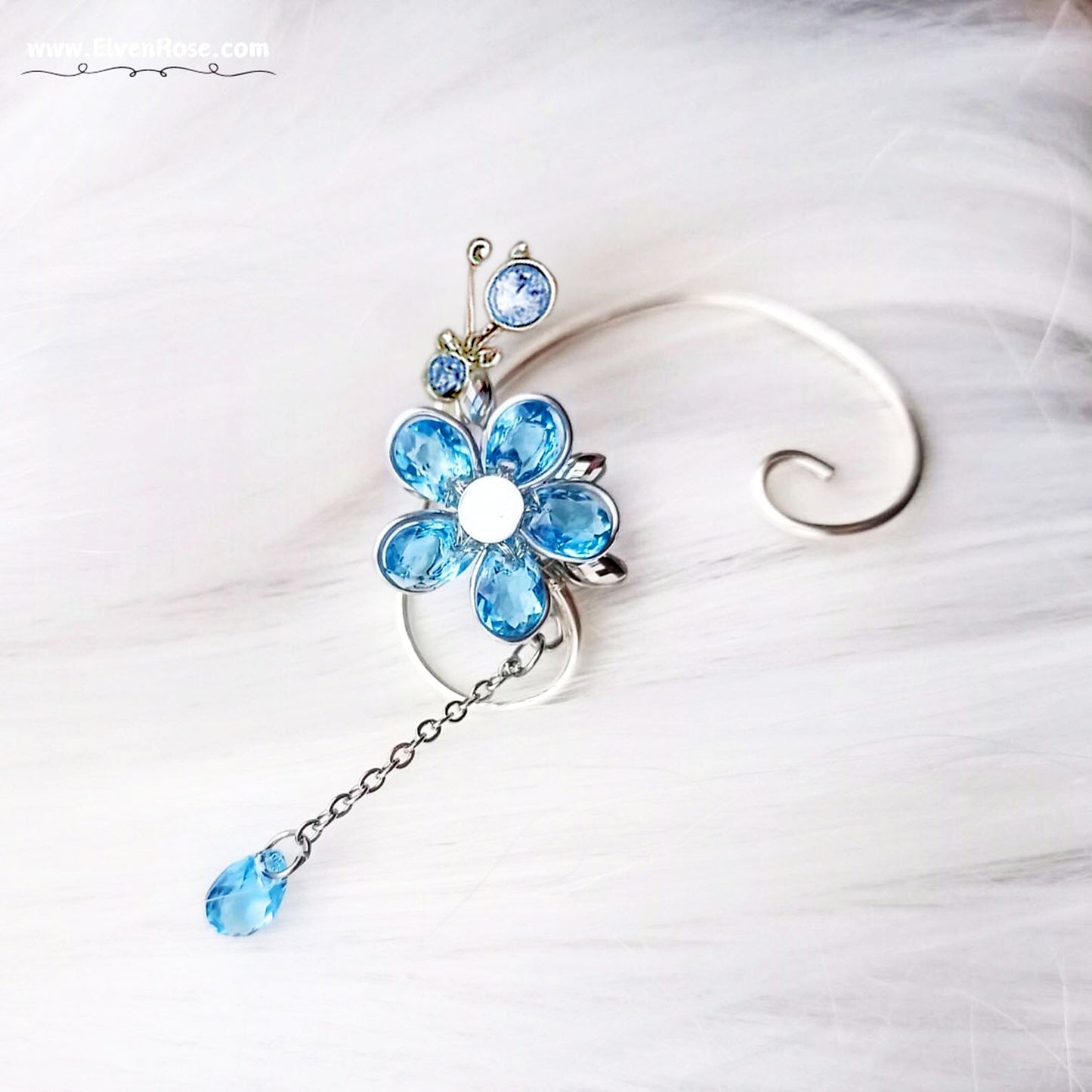 Azure Bloom in a Rainy Day Ear Wrap earrings - Elven Rose