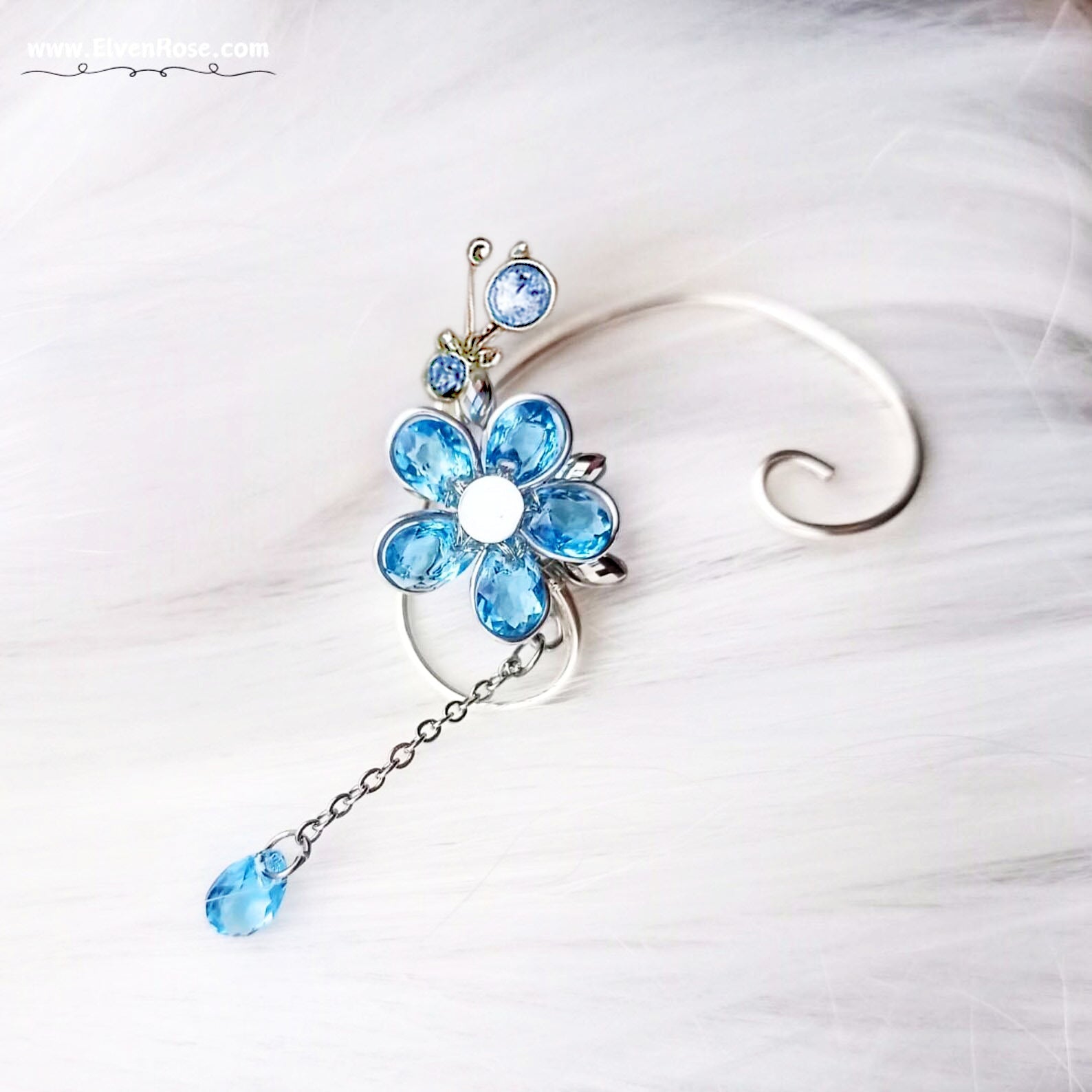 Azure Bloom in a Rainy Day Ear Wrap earrings - Elven Rose