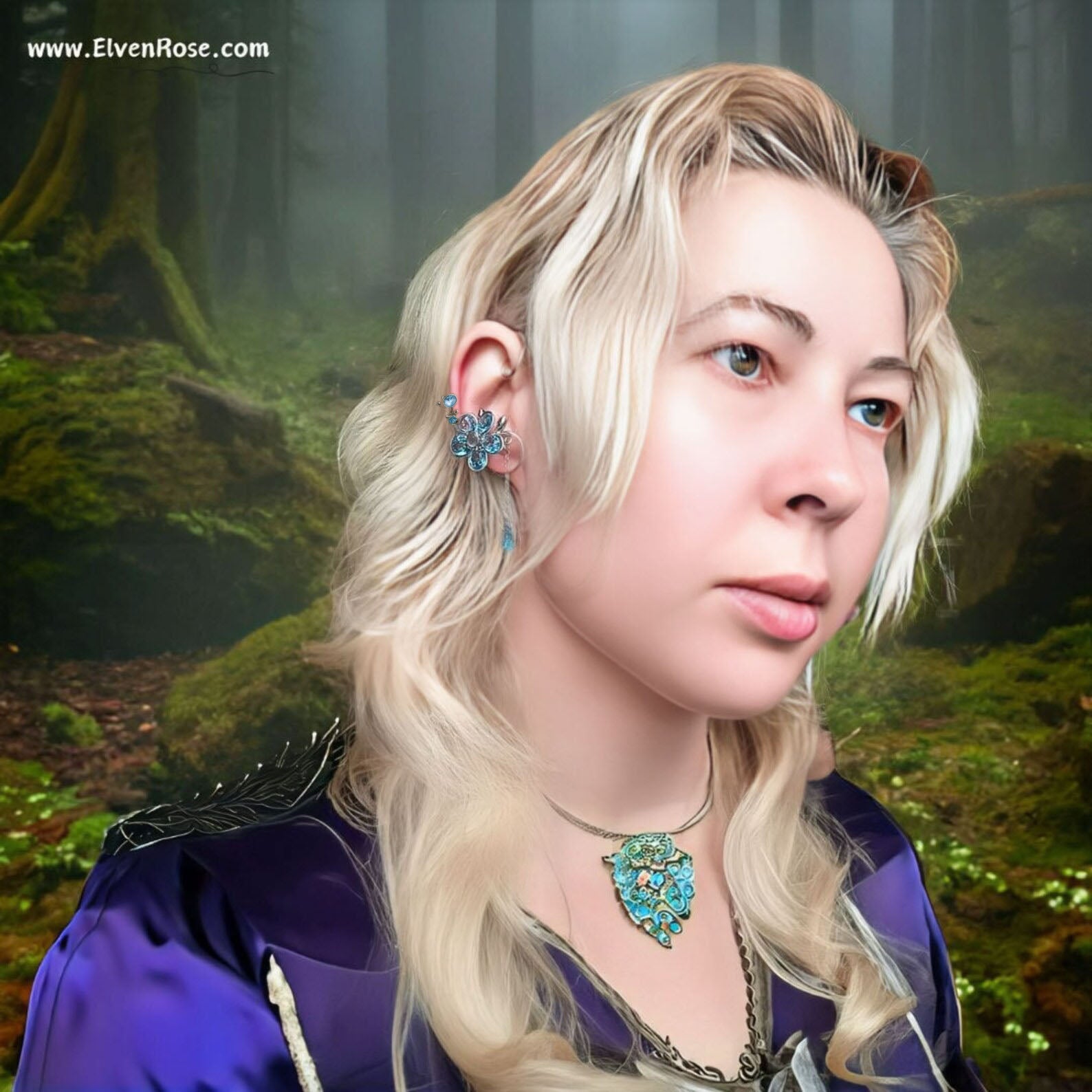 Azure Bloom in a Rainy Day Ear Wrap earrings - Elven Rose