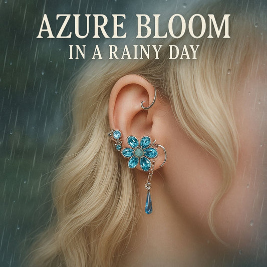 Azure Bloom in a Rainy Day Ear Wrap earrings - Elven Rose