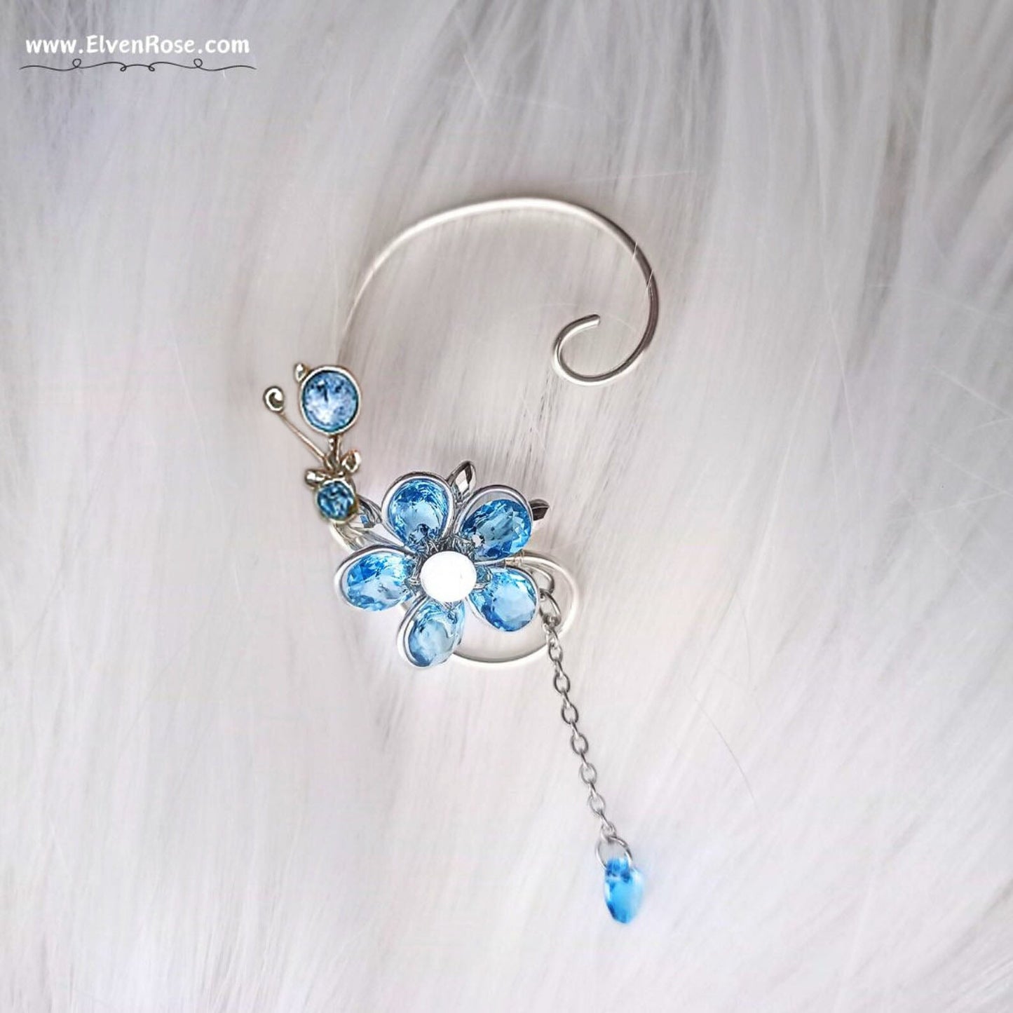 Azure Bloom in a Rainy Day Ear Wrap earrings - Elven Rose