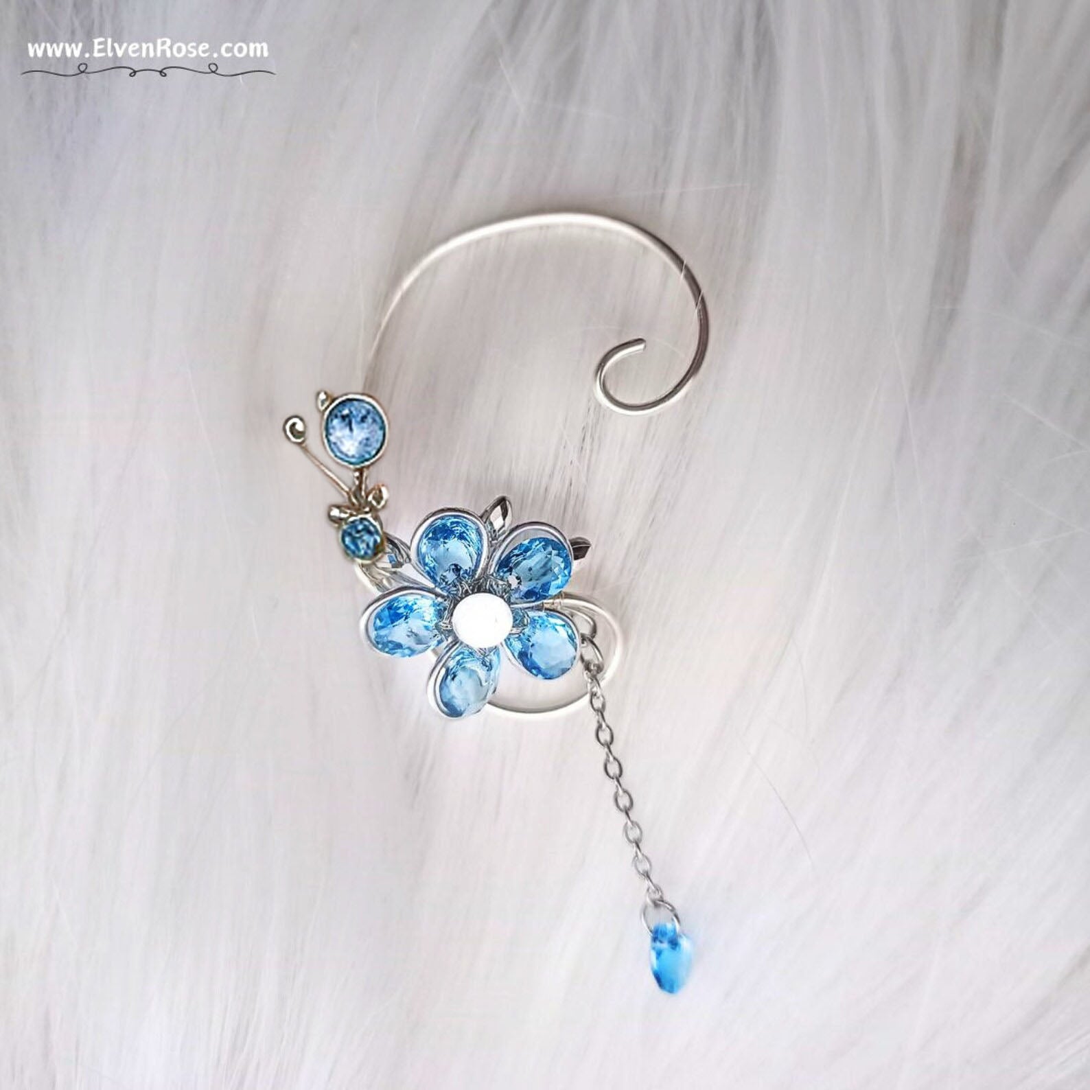 Azure Bloom in a Rainy Day Ear Wrap earrings - Elven Rose