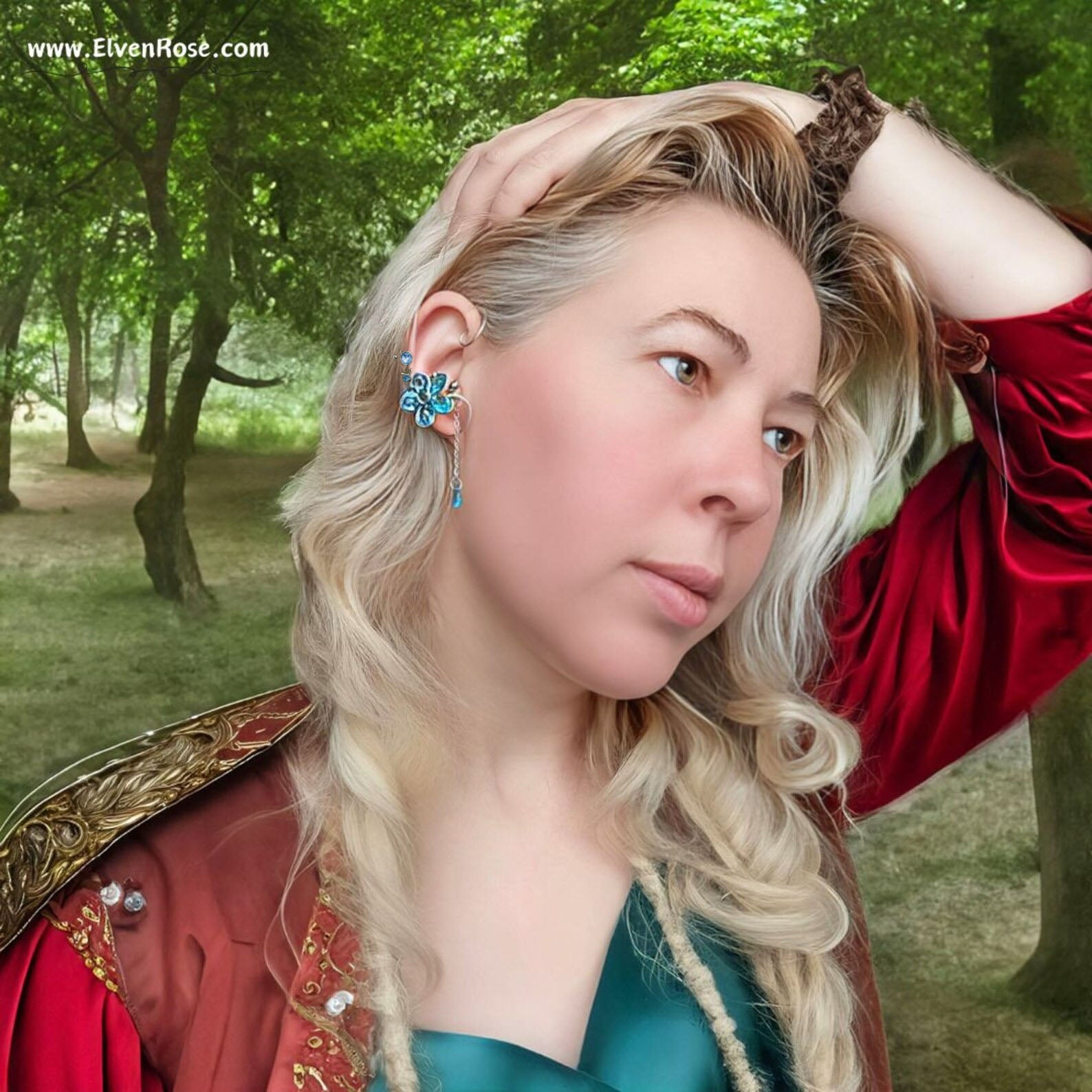 Azure Bloom in a Rainy Day Ear Wrap earrings - Elven Rose