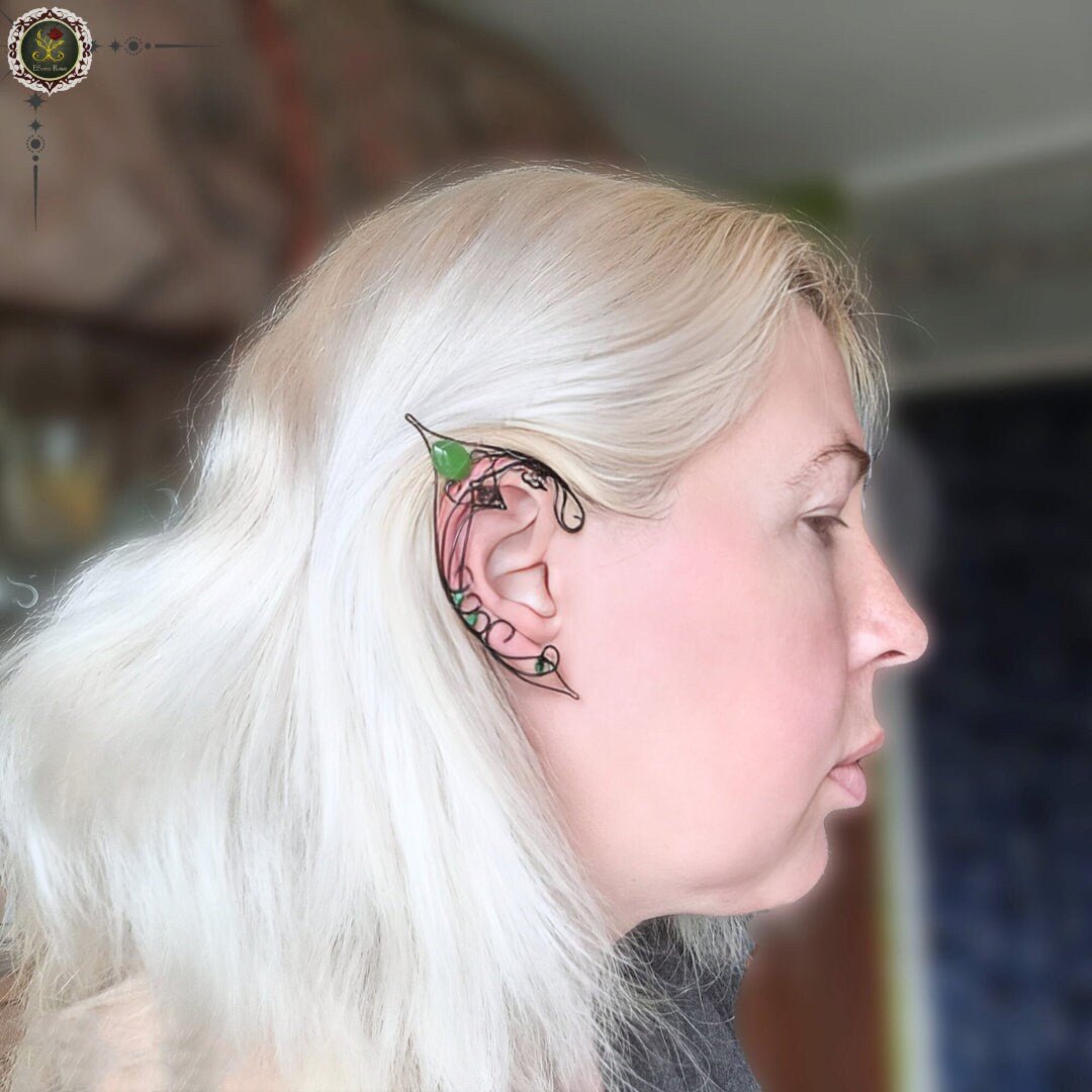 "Black Bird Elf Ear Cuffs" Fantasy Elf Ears Earrings - Elven Rose