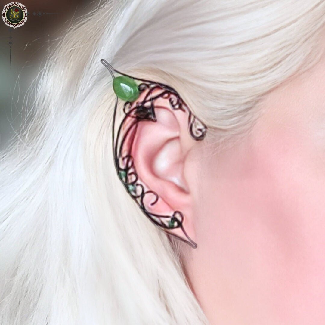 "Black Bird Elf Ear Cuffs" Fantasy Elf Ears Earrings - Elven Rose
