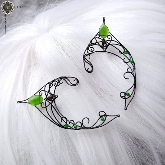 "Black Bird Elf Ear Cuffs" Fantasy Elf Ears Earrings - Elven Rose