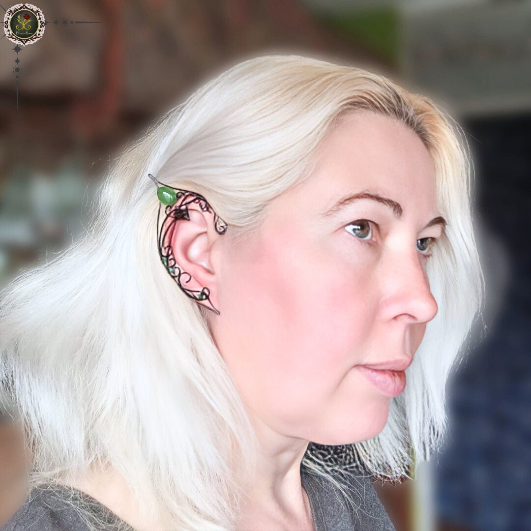 "Black Bird Elf Ear Cuffs" Fantasy Elf Ears Earrings - Elven Rose