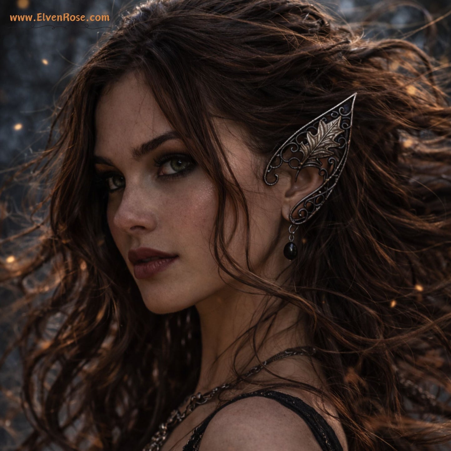 "Black Shadowdancer" Fantasy Dark Elf Earrings - Elven Rose