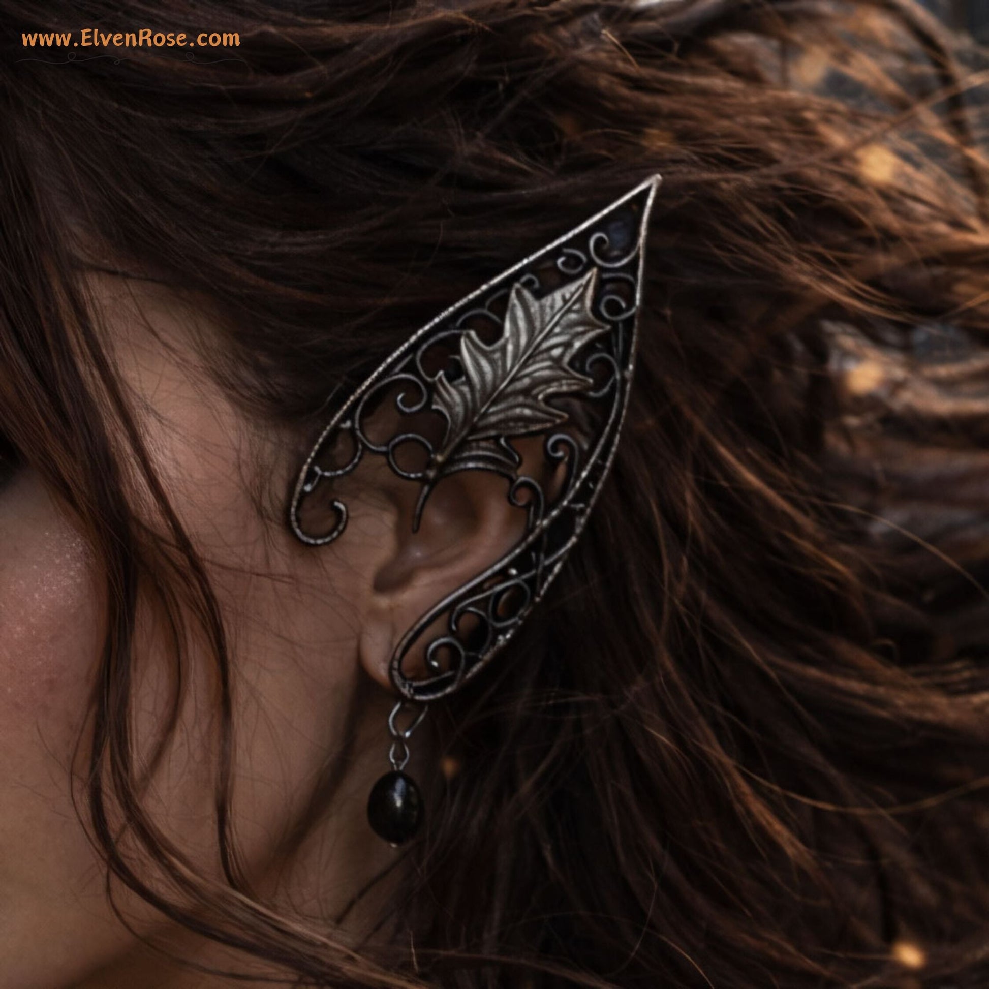 "Black Shadowdancer" Fantasy Dark Elf Earrings - Elven Rose
