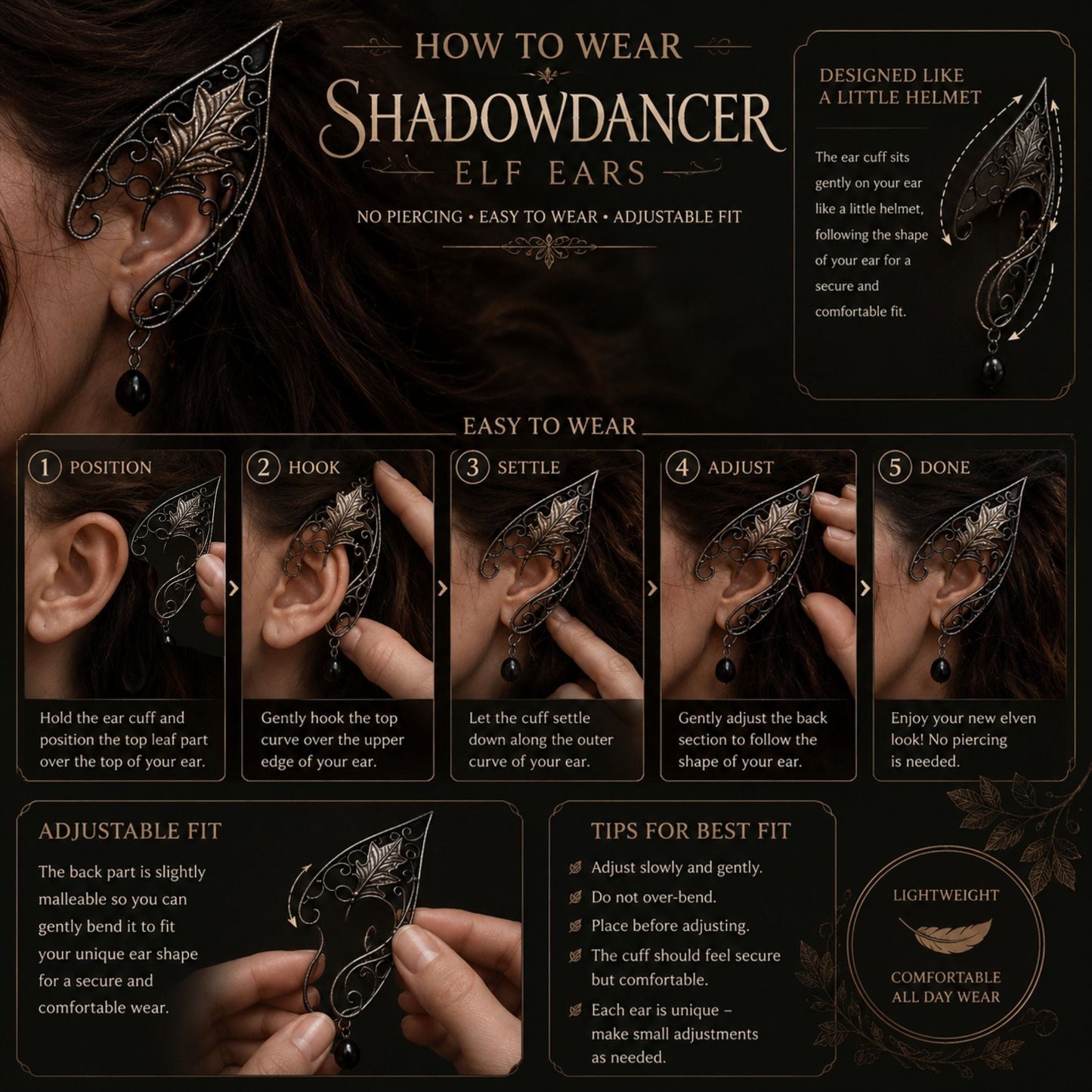 "Black Shadowdancer" Fantasy Dark Elf Earrings - Elven Rose