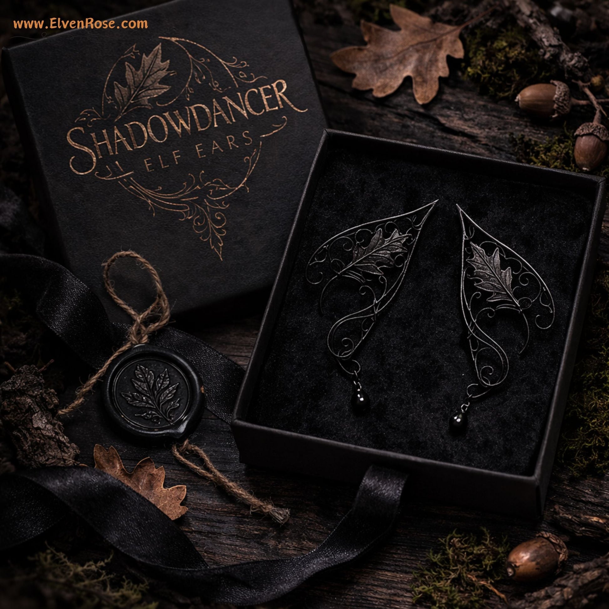 "Black Shadowdancer" Fantasy Dark Elf Earrings - Elven Rose