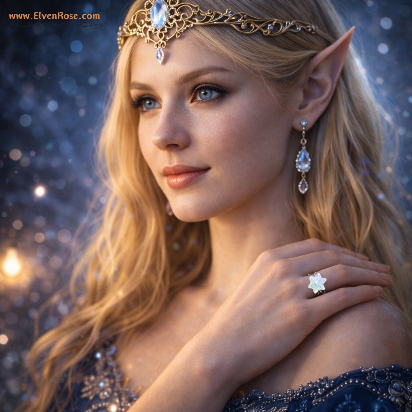 "Blooming Starlight" Fantasy Crystal Ring - Elven Rose