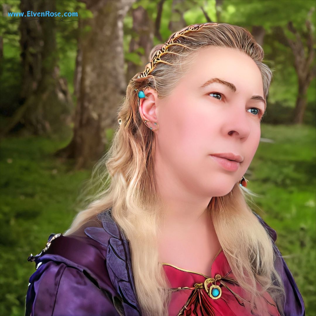 Blue and Gold Elf Ears - Elven Rose