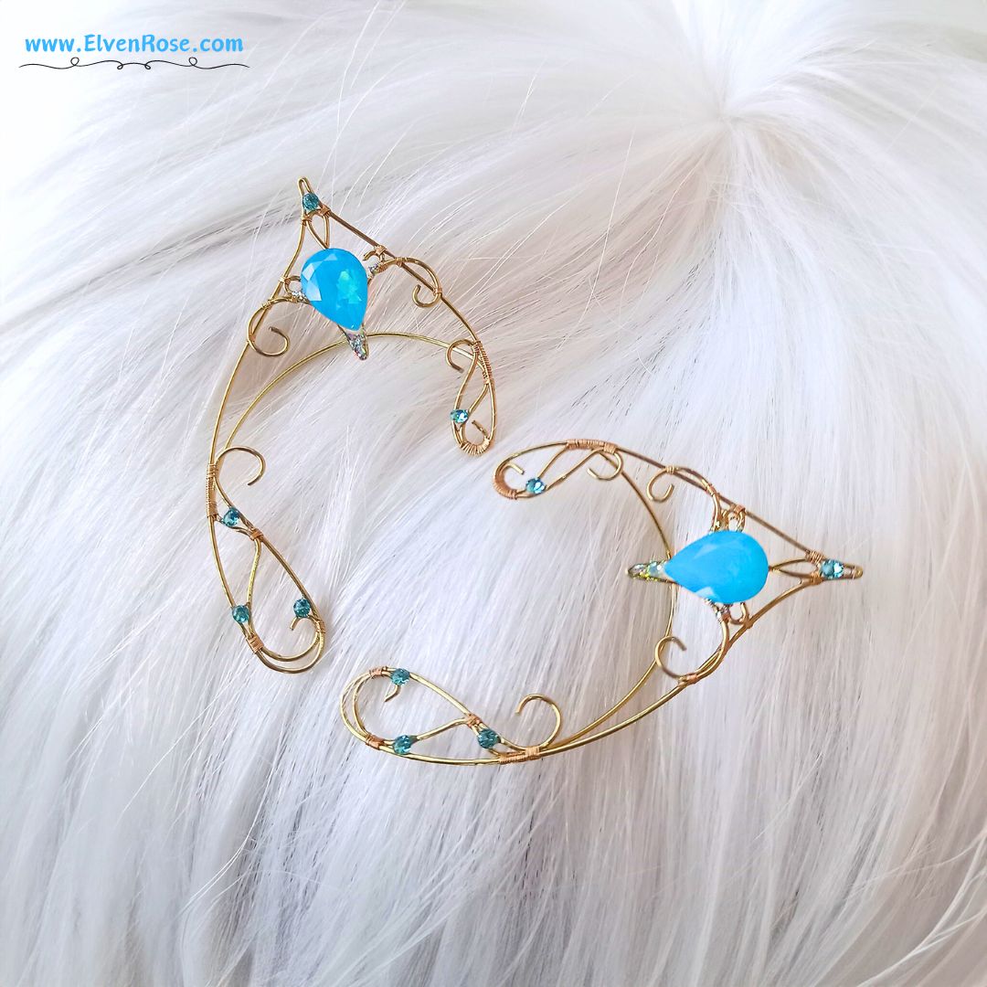 Blue and Gold Elf Ears - Elven Rose