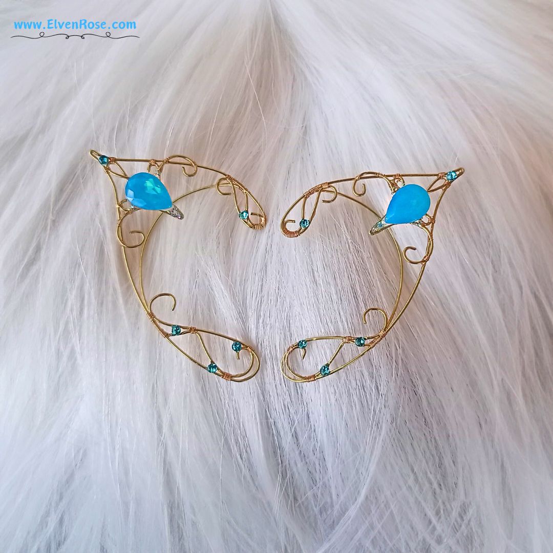 Blue and Gold Elf Ears - Elven Rose