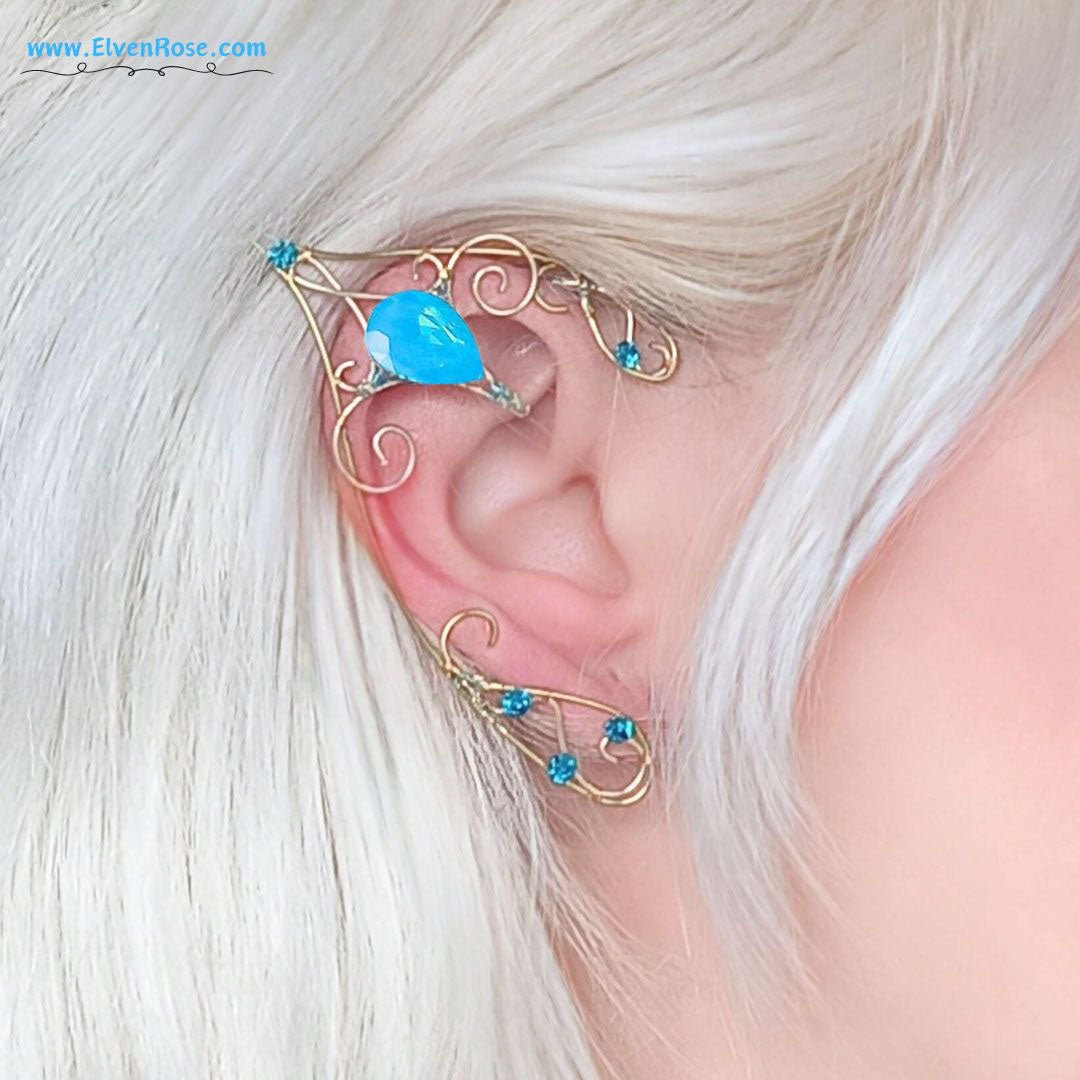 Blue and Gold Elf Ears - Elven Rose