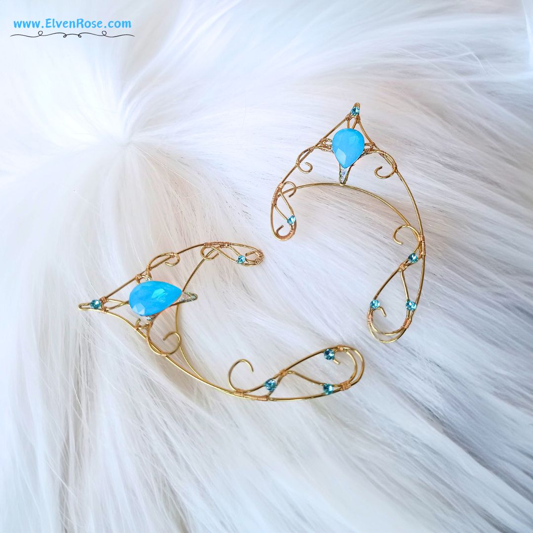 Blue and Gold Elf Ears - Elven Rose