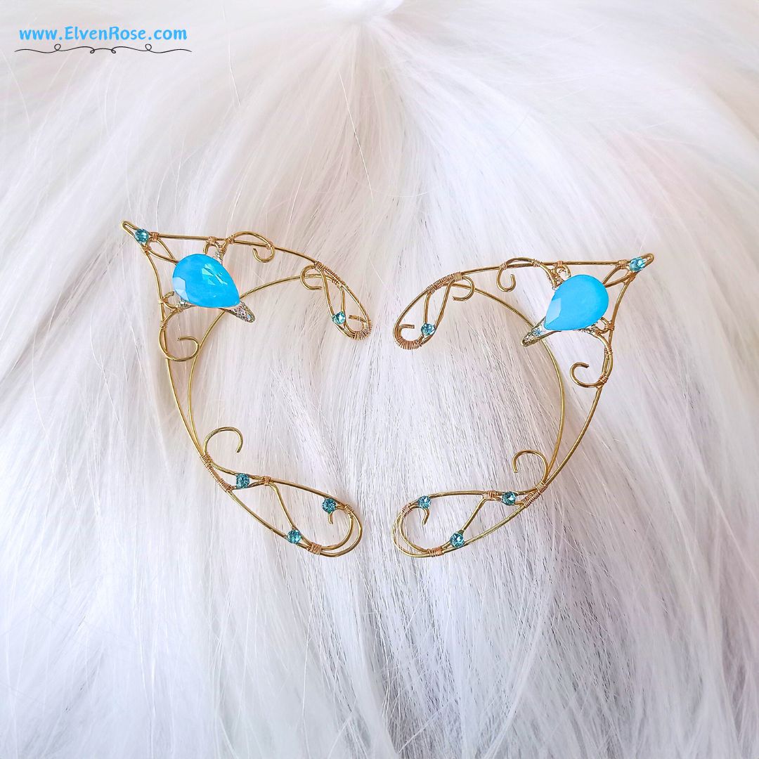 Blue and Gold Elf Ears - Elven Rose