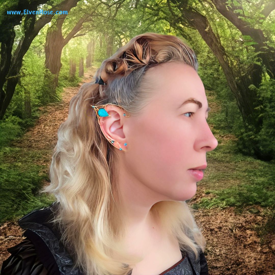 Blue and Gold Elf Ears - Elven Rose