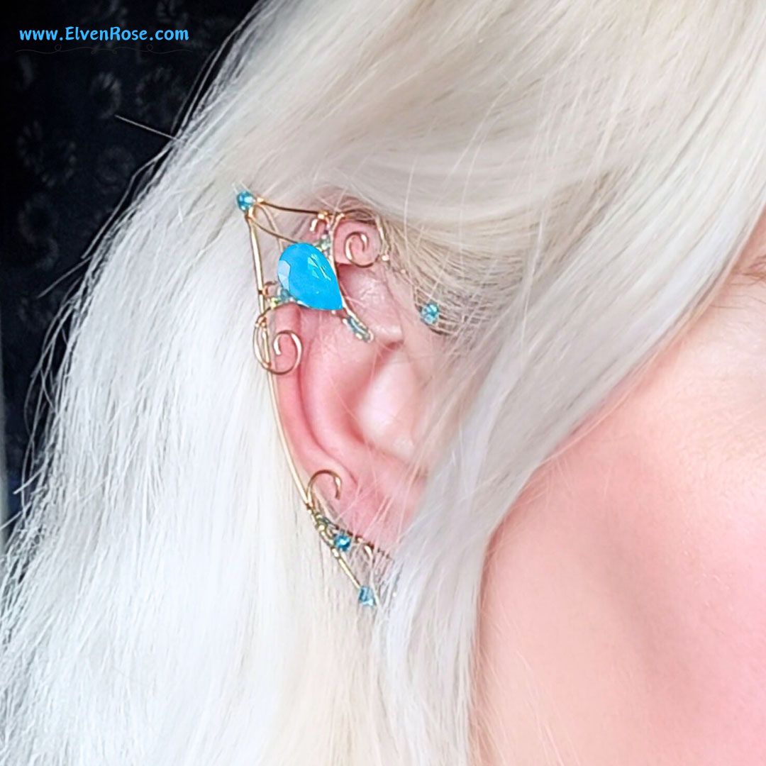 Blue and Gold Elf Ears - Elven Rose