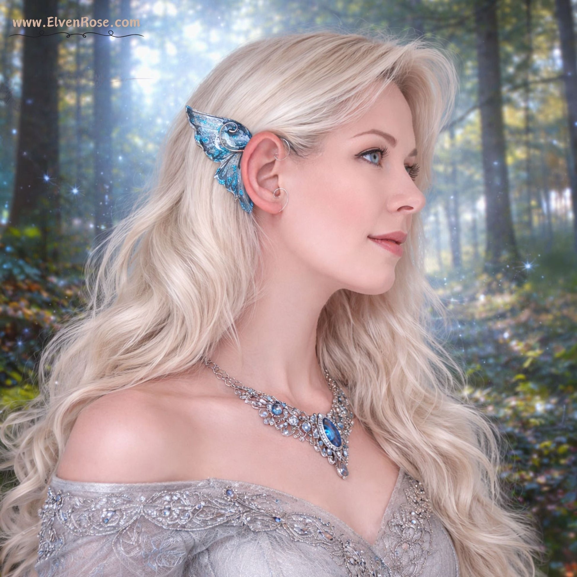 Blue Fairy Ear Wrap Earrings - Elven Rose