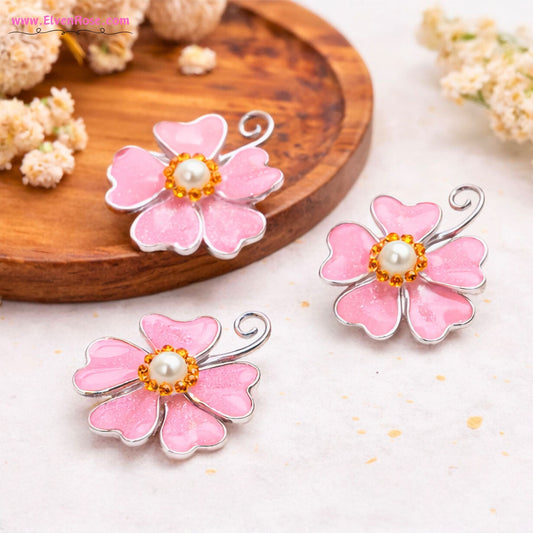 Blush Blossom Brooch – Enchanted Flower Pin with Resin & Crystals - Elven Rose