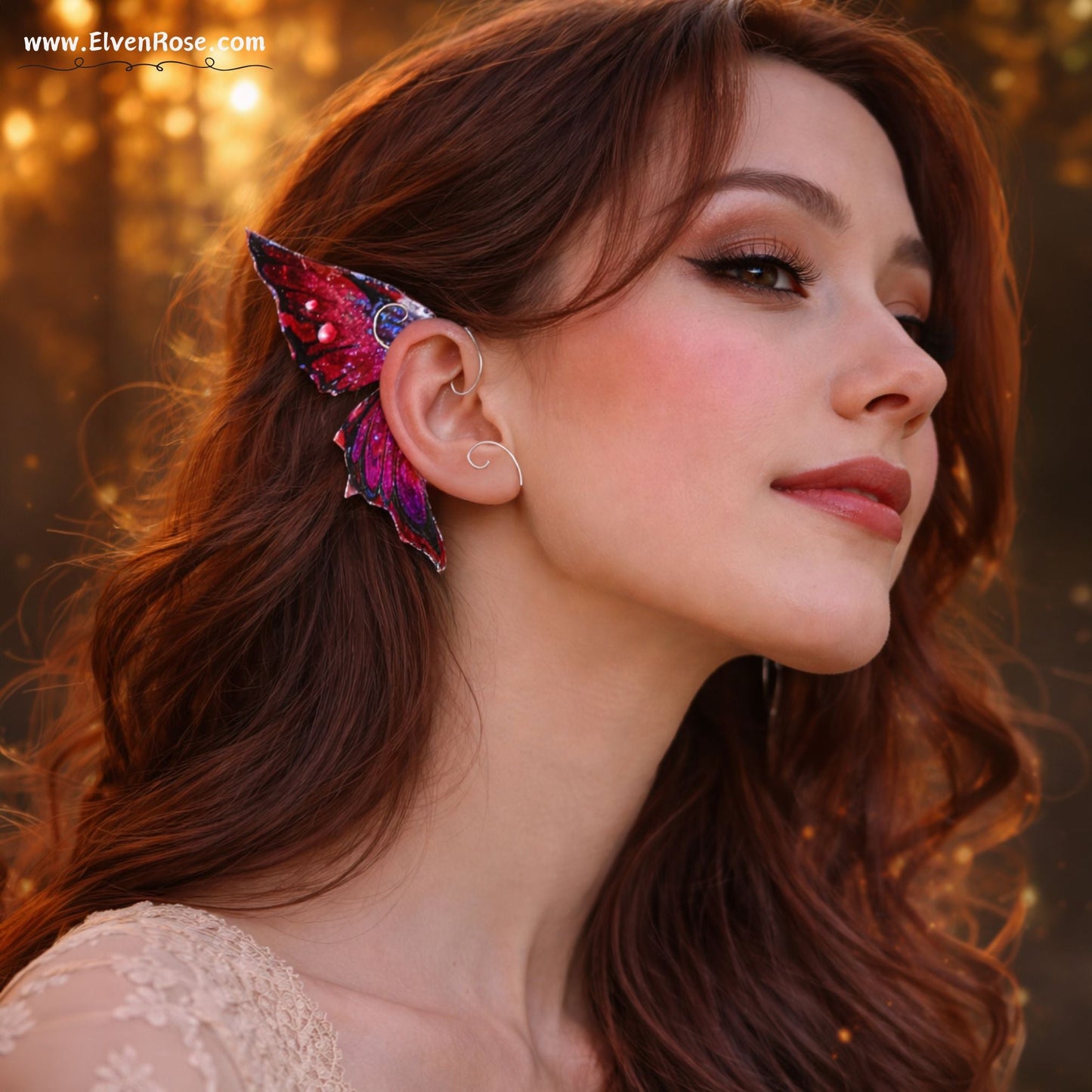 Brown and Purple Butterfly Wing Resin Ear Wrap Earrings - Elven Rose
