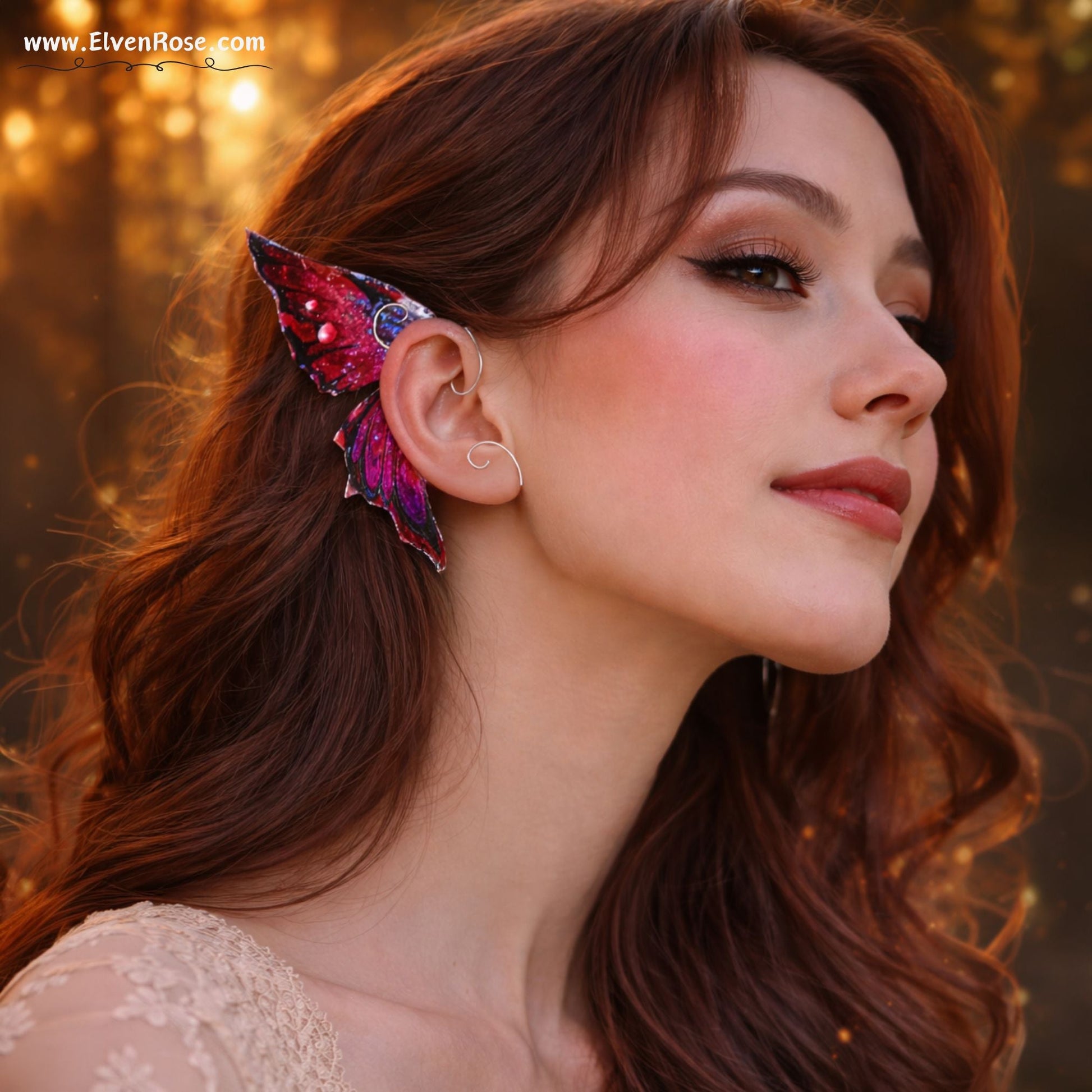 Brown and Purple Butterfly Wing Resin Ear Wrap Earrings - Elven Rose