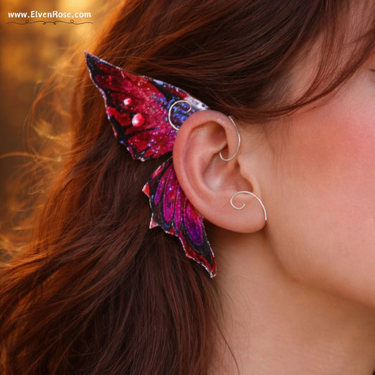 Brown and Purple Butterfly Wing Resin Ear Wrap Earrings - Elven Rose