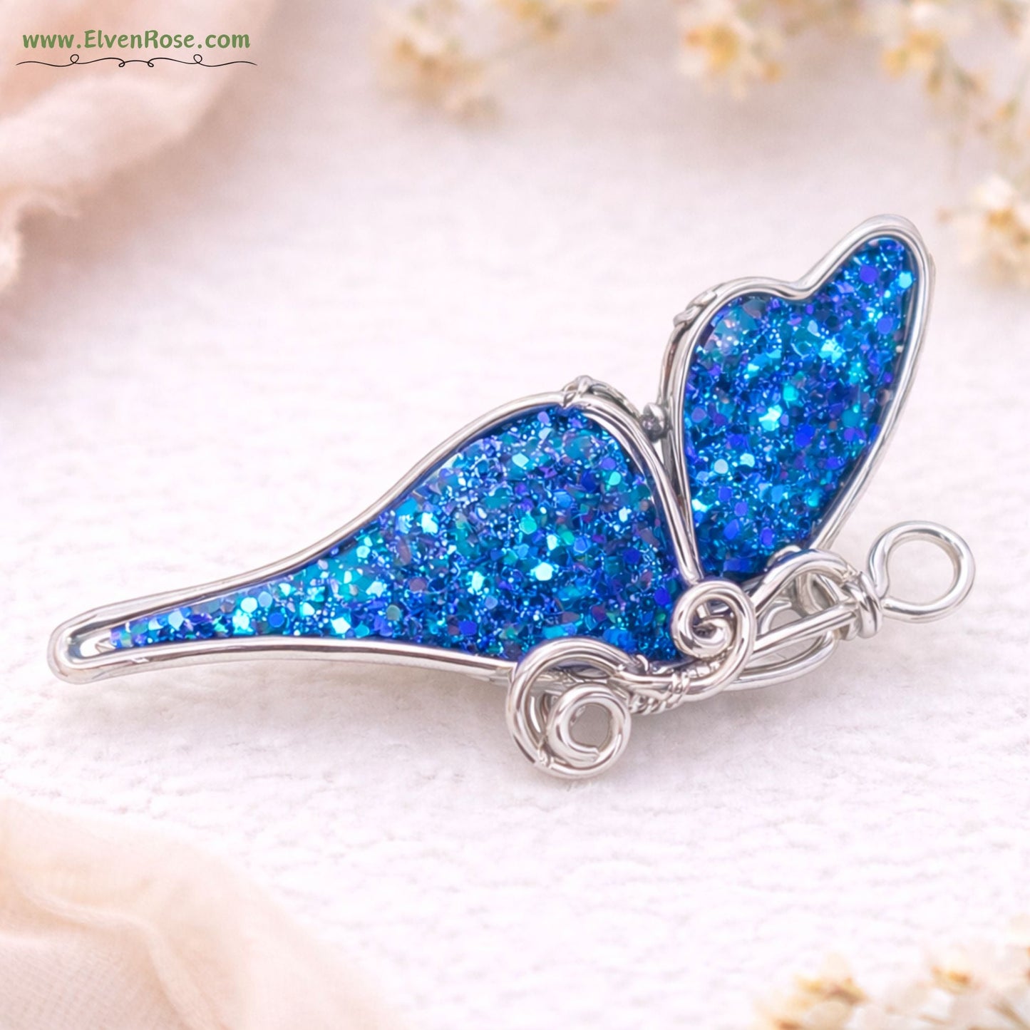 Butterfly of Transformation Brooch – Handmade Silver - Plated Wire & Resin Pin - Elven Rose