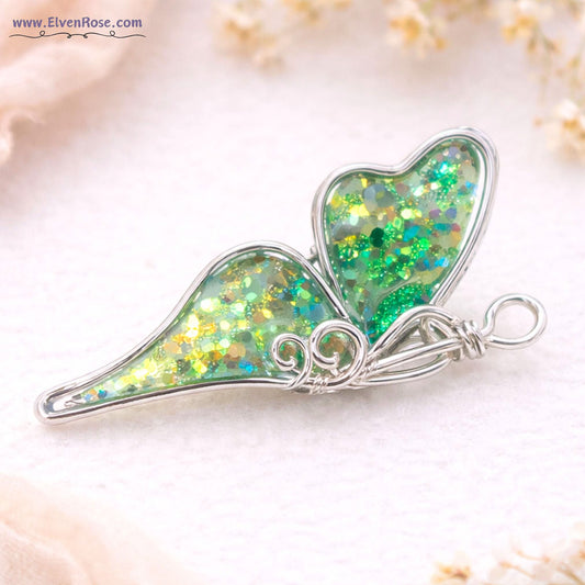 Butterfly of Transformation Brooch – Handmade Silver - Plated Wire & Resin Pin - Elven Rose