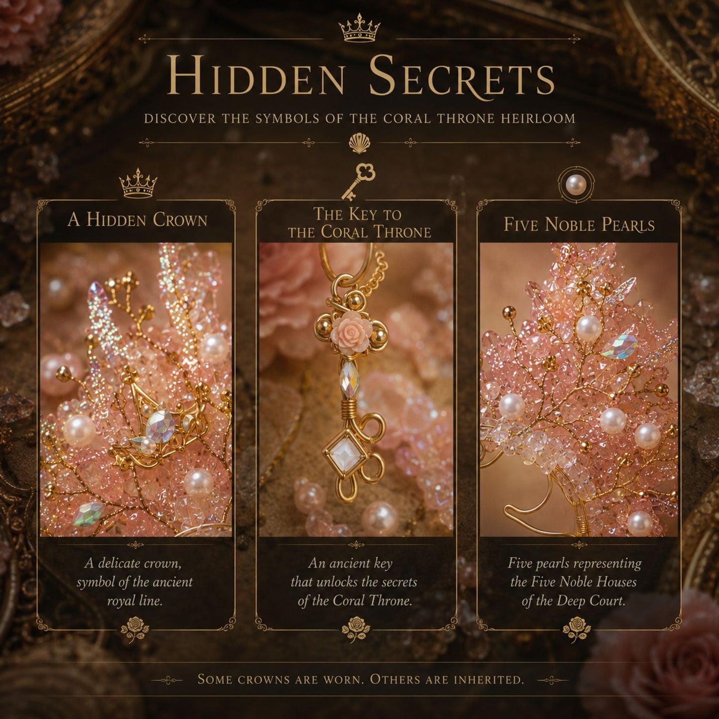 Coral Throne Heirloom Ear Cuffs – Royal Fantasy Ear Jewelry with Pearls & Rose Quartz - Elven Rose