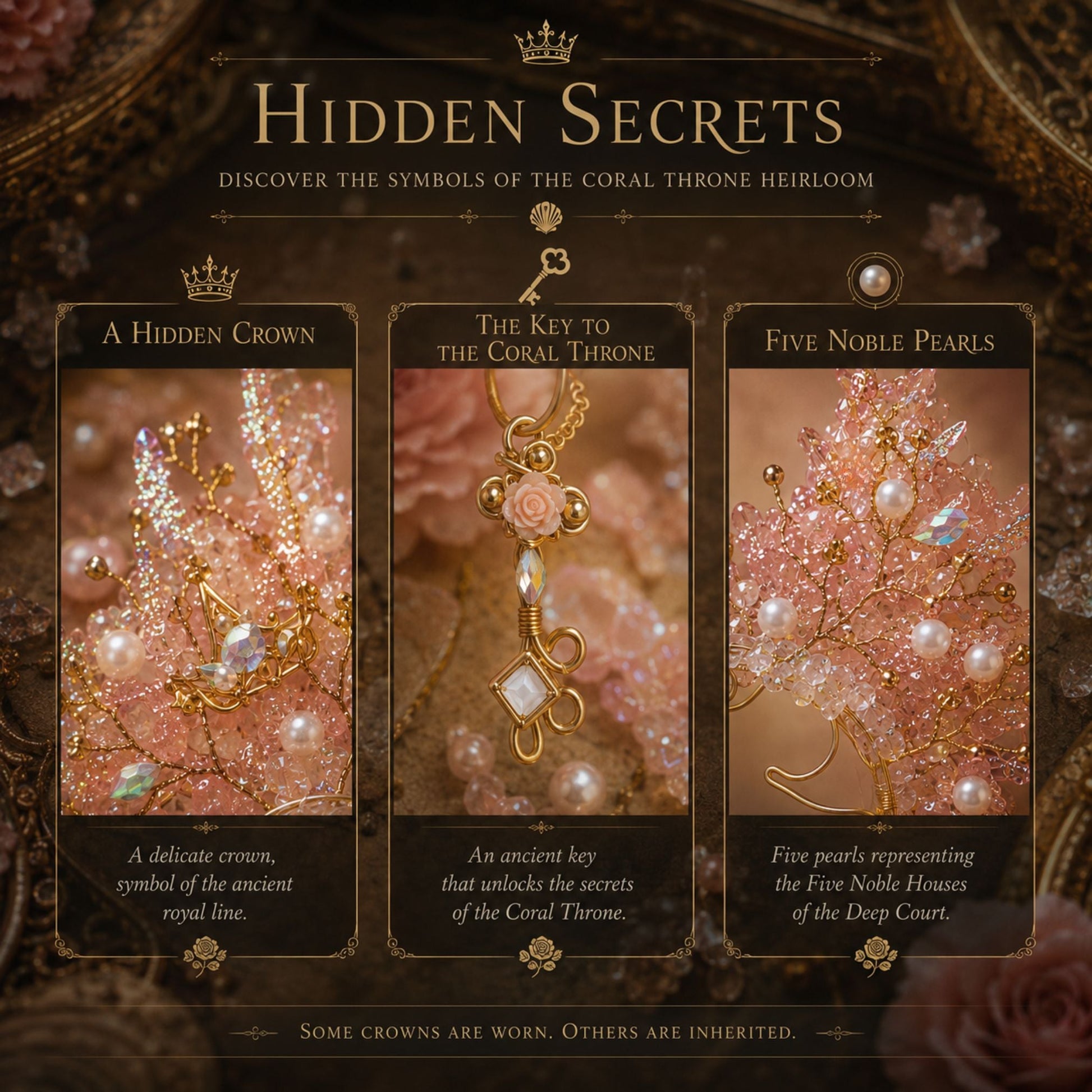 Coral Throne Heirloom Ear Cuffs – Royal Fantasy Ear Jewelry with Pearls & Rose Quartz - Elven Rose